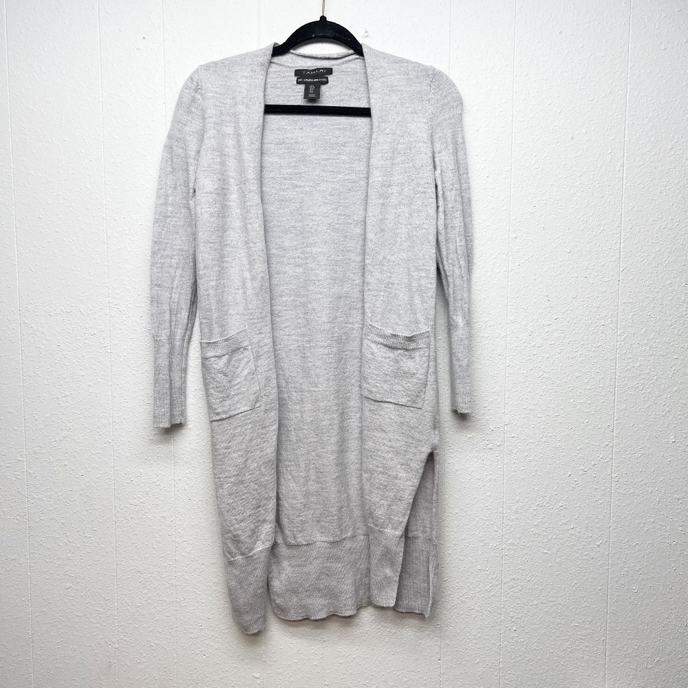 Tahari 100% Extra Fine Merino Wool Long Length Cardigan Womens Small Cozy Warm